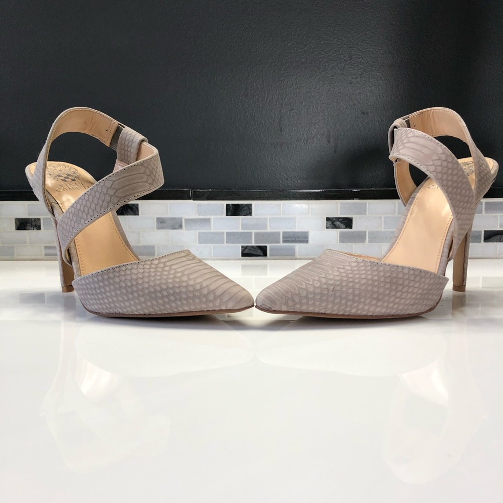 Vince Camuto sling back reptile embossed heels